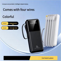 Batterie externe ultra-mince 10000mAh/20000mAh en gros d'usine avec câble intégré, lumière LED, cordon et motif/logo personnalisables