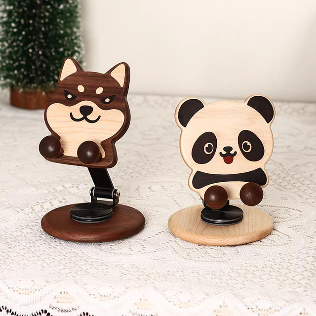 Creative Wooden Animal Shape Phone Holder 360 Degree Rotatable Adjustable Desktop Mobile Phone Stand