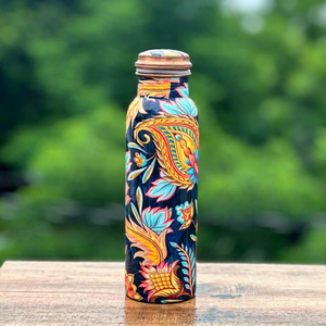 Solid <b>Copper</b> Drinking Bottle 750 ml with <b>Screw</b> Lid for Everyday Hydration <b>Copper</b> Water Bottle Oriental Floral Design - Product Image 1