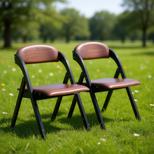 Chaises pliantes en bois de noyer avec sièges rembourrés, cadre noir, pour l'extérieur, le jardin, les pique-niques - Product Image 2