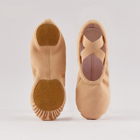 Chaussons de danse souples BW113 en toile à semelle fendue, élastiques croisés sans lacets, pour adultes et enfants, entraînement de ballet et gymnastique