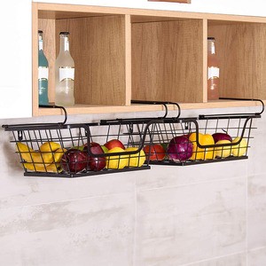 Kitchen Countertop Cabinet Pantry Hanging <strong>Wall</strong> Mounted Stackable Metal Wire <strong>Storage</strong> <strong>Basket</strong> With Handles - Product Image 5