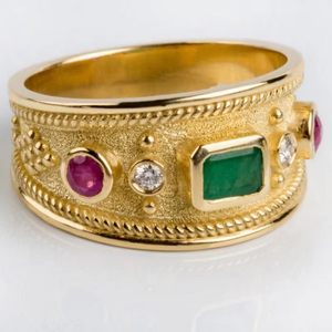 ZhuQian Großhandel Vintage Legierung Vergoldete Mehrfarbige Zirkon Unisex Luxus Breite Modische Ringe für Damen & Herren - Product Image 5