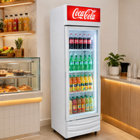 Réfrigérateur vertical commercial à porte vitrée intégrale pour canettes de boissons, affichage mince, petit modèle à refroidissement direct avec compresseur pour magasin