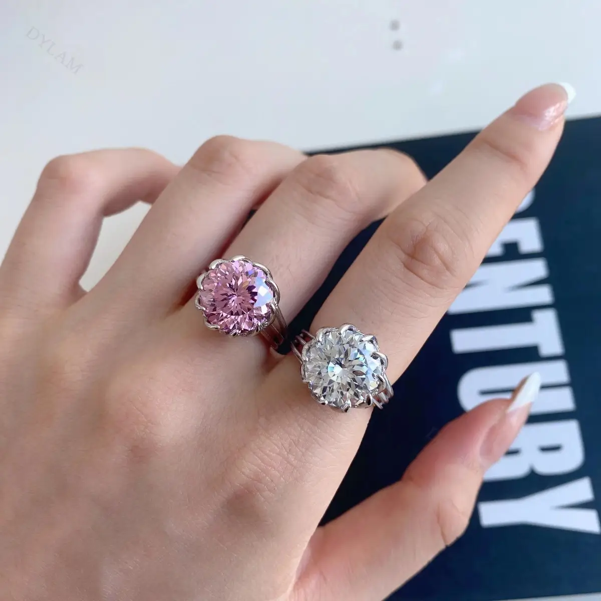 Dylam 5a Zirkonia 925 Sterling Zilveren Verloving Bruiloft Belofte Ringen Ingesteld Hart Ronde Vorm Moissanite Ring Voor Vrouwen