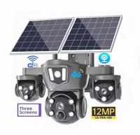Caméra de sécurité extérieure double solaire DC 4G V380 Pro avec éclairage pour jardin, IP65, 3 objectifs, PTZ sans fil à faible consommation, compatible Cloud