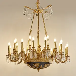 高品质中国豪华铜水晶灯24盏灯10年保修法国吊灯黄铜饰面蜡烛吊灯
