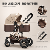 Poussette compacte pliable à double sens avec poignée réversible, position parent face à l'avant/à l'arrière, haute vue, chariot pour bébé en aluminium