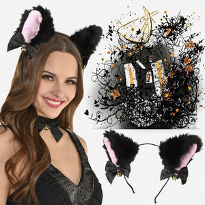 Katzenohren Schleife Stirnband Halskette Cosplay Hasenohren Plüsch Glocke Haarband Damen Mädchen Maskerade Party Kopfschmuck Haaraccessoires - Product Image 6