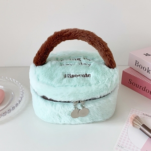 New Design Cotton Plush <b>Cosmetic</b> Bag with Handle Large Capacity Makeup <b>Case</b> Bag Portable Travel Toiletry Bag for Women - Product Image 3