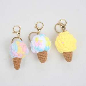 Wholesale Crochet Ice Cream Keychain Fluffy Plush <b>Keyring</b> Cute Realistic Dessert Keychain Couple Gift Handmade Keychain Pendant - Product Image 1