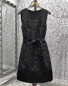 Payetli elbise 2024 ilkbahar yaz parti olay kadın kemer Deco düz zarif parti kulübü elbise Lady kısa elbise seksi diz üstü