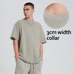 تي شيرت رجالي فاخر بوزن 300 جرام للمتر المربع، طباعة شعار عالية الجودة، ياقة عالية، تي شيرت فضفاض للرجال - Product Image 2