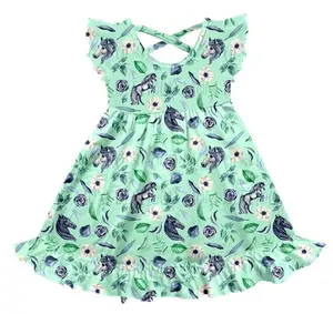 2023 The latest boutique children's clothes horse and flower green girl pearl dress