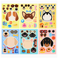 6 Pièces / Ensemble Puzzles Chien Cartoon Wang Autocollants Imperméables à Visages Changeants en Papier Super Mignons pour l'Éducation Précoce des Enfants