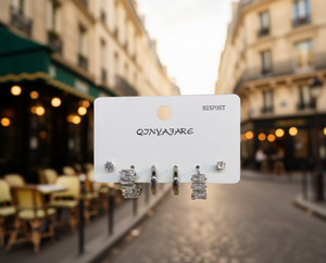 Orecchini a perno Qjnyajare in lega d'argento con cristalli e strass taglio smeraldo, montatura a griffe, gioielli di moda da donna, chiusura a perno 925 - Product Image 2