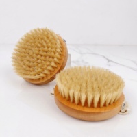 Brosse corporelle ronde en bois de hêtre avec logo personnalisé, poils de sanglier naturels, brosse exfoliante pour le bain, pour un nettoyage en profondeur de la peau