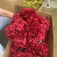 Bunga Hydrangea Sutra 5 Kepala, Hydrangea Merah Buatan, Dekorasi Pernikahan Taman
