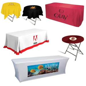 Stretch Spandex Tension Table Cloth Elastic Table Throw Custom Trade Show Full Color Dye Sublimation Printing Logo