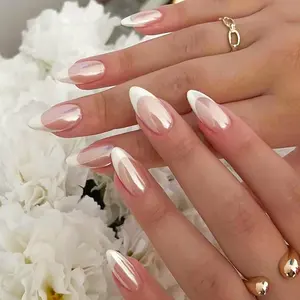 Pháp tip Báo Chí trên móng tay vừa vuông móng tay khỏa thân màu hồng Acrylic đầy đủ Bìa Glossy keo trên móng tay