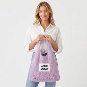 Sac fourre-tout tricoté avec étiquette tissée personnalisée pour marques à <span class=keywords><strong>marque</strong></span> privée, avec marquage intérieur et solutions d'emballage tout-en-un - Product Image 1