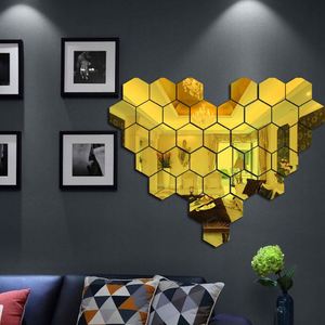 12PCs/<b>Set</b> DIY 3D <b>Mirror</b> <b>Wall</b> Sticker Hexagon Home Decor <b>Mirror</b> Decor Stickers Art <b>Wall</b> Bedroom Decoration Self-adhesive Stickers - Product Image 2