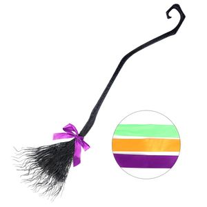 Cosplay Party Decorations Wizard Flying Wicked Broomstick Props Halloween <b>Witch</b> <b>Broom</b> With Ribbons - Product Image 2