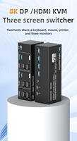 Commutateur KVM triple moniteur FJGEAR FJ 8K203DH, matrice 2*3, 2 PC vers 3 écrans DP/HD, résolution 8K 60Hz, hub USB 3.0 intégré