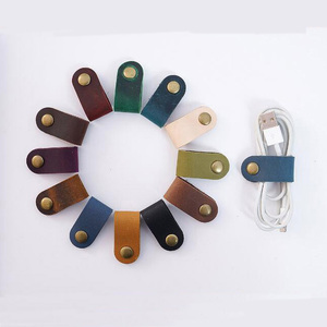 <strong>Crazy</strong> Horse Leather <strong>Earphone</strong> Computer Desktop USB Cable Collator Headphone Line Device Cord Holder Keeper Organizer - Product Image 1