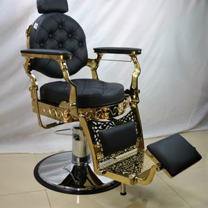 Sillón de Barbería Profesional de Lujo Clásico para Salón, Color Negro y Dorado, con Base Hidráulica Reclinable para Hombres - Product Image 5