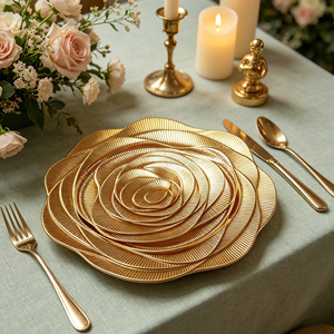 <span class=keywords><strong>Assiette</strong></span> de Présentation PP Dorée Électrolytique de Luxe, Tendance et Durable, avec Technique Pigmentée, Style Américain, Motif Rose Personnalisé - Product Image 6