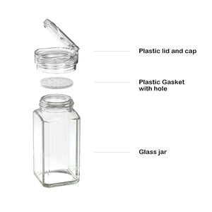 Couvercle secoué en plastique bon marché Certifié LFGB Logo personnalisé 100ml <span class=keywords><strong>Poche</strong></span> carrée vide Salière et poivrière avec bouteille en verre - Product Image 3