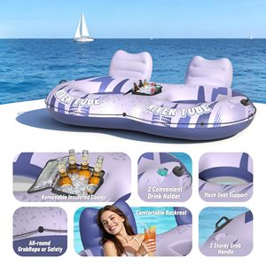 2 Person <b>Inflatable</b> River Tube Heavy Duty Adult <b>Pool</b> Float with Removable Cooler Cup Holders Lake River Water Tube - Product Image 3
