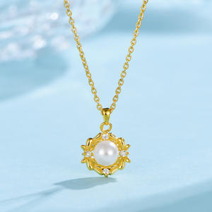 S925 Sterling Silver Fine <strong>Pendant</strong> <strong>Necklace</strong> for Women Elegant Simple Design Gold-Plated Flower Clavicle Chain Versatile <strong>Pearl</strong> - Product Image 3