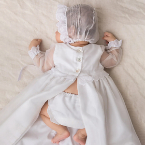 Abiti da battesimo bianchi abbigliamento per bambini girocollo maniche lunghe neonato comunione battesimo <span class=keywords><strong>vestito</strong></span> da bambino con cappello - Product Image 4