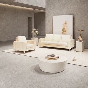 Canapé 2 places en cuir blanc haut de gamme, design moderne, assise profonde, mobilier de luxe pour salon de villa et maison, vente en gros - Product Image 2
