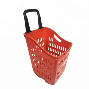 Cestas de plástico para tiendas, carrito con ruedas