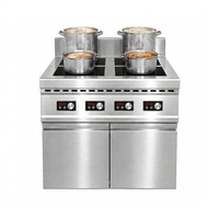 Table de cuisson à induction quatre brûleurs avec contrôle double zone, en acier inoxydable, idéale pour les hôtels, les restaurants et l'usage commercial