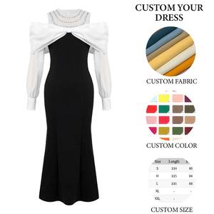 ZYHT 51100 donna manica lunga con spalle scoperte strass Party abito <span class=keywords><strong>Midi</strong></span> moda coda di pesce formale eleganti abiti neri - Product Image 6