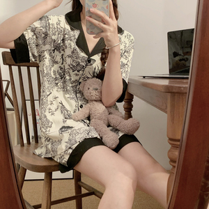 2024 lindo nuevo diseñ<span class=keywords><strong>o</strong></span> 3 uds conjuntos de Pijamas cortos Pijamas de verano ropa de dormir camisones de algodón estampados conjunto de pijamas para mujeres - Product Image 3