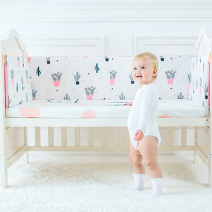 Prix bas pliable rose motif végétal imprimé doux mousseline bébé lit Bébé pépinière lit bébé pare-chocs de sécurité ensembles - Product Image 4