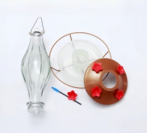 Abreuvoir à colibris en verre soufflé à la main pour jardin portable avec 4 ports d'alimentation en fleurs rouges en silicone - Product Image 4