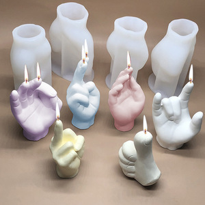 Moule en silicone écologique blanc pour bougies et pots avec couvercle et emballage en boîtes, motif Geste de la victoire - Product Image 1
