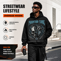 Pull à capuche en polaire 500 g/m² pour l'hiver, motif Cyber Skull PHANTOM CORE, personnalisable, vente en gros, fournisseur en vrac, streetwear unisexe, poids lourd