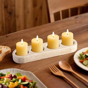 Travertine Candle <strong>Holder</strong> for Dining Table Beige Candle <strong>Holder</strong> with 4 Holes <strong>Tealight</strong> Candle <strong>Holder</strong> for Table Centerpieces - Product Image 2