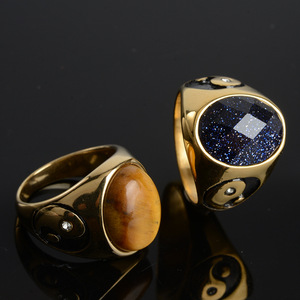 Wholesale the Eight Diagrams Yin Yang <strong>Ring</strong> Rhinestone <strong>Ring</strong> Blue Sandstone <strong>Tiger</strong> <strong>Eye</strong> Stainless Steel <strong>Rings</strong> for Men - Product Image 3