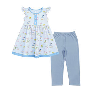 Conjunto de Ropa para Bebés Niñas, Diseño Casual de Moda, Primavera 2026, Estilo Trendyism Boutique, Top Tipo Túnica con Estampado de Ganso y Leggings Azules, Venta al Por Mayor - Product Image 1