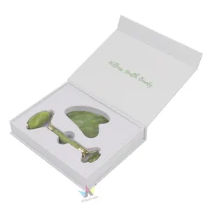Cajas de embalaje magnéticas blancas de alta calidad, rodillo de Jade de cuarzo rosa para masaje facial, Gua Sha