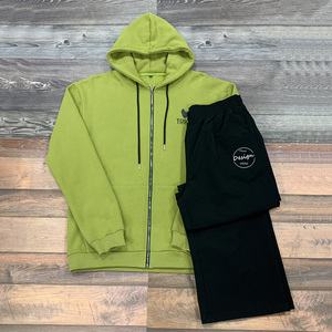 High Quality Men's Green Fleece Pullover <b>Thick</b> Cotton Full Zipper Loose Coat Wholesale Custom Digital Printing Embroidered - Product Image 1