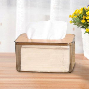 Tissue Box Rectangle Transparent With Wood Lid Desktop Storage For Living Room Home Use - Product Image 2